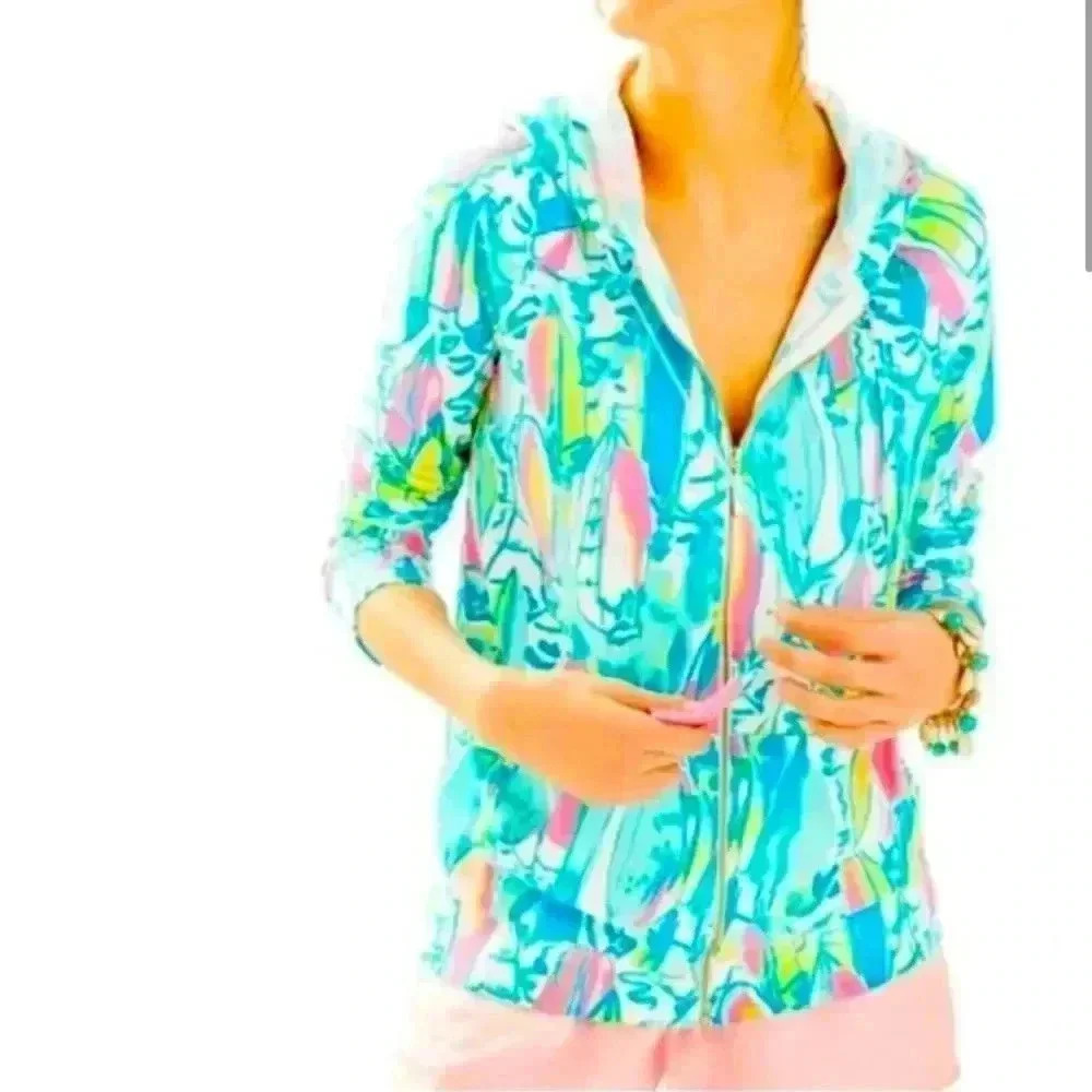 Lilly Pulitzer Mooring Sailboat Sailing Hoodie Small Vibrant EUC